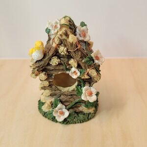 Charming Fairy Garden Birdhouse with Yellow Bird and Flowers‎ Miniature Decor